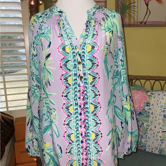 Lilly Pulitzer NWT Elsa Silk Top Lilac Its Impawsible Size XXS,XS $168 - Picture 6 of 10